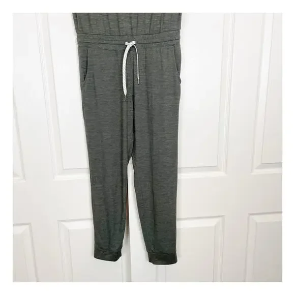 Vuori All Day Olive Heather Jersey Knit Jumpsuit Short Sleeve Loungewear Sz L
